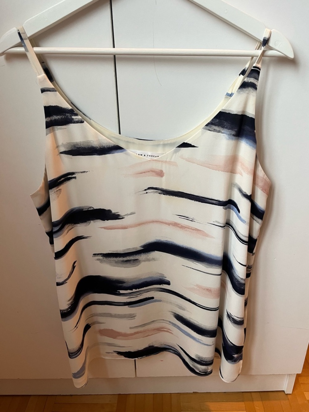 Women’s Cream Printed Tank Top with Navy & Blush Brushstroke Pattern